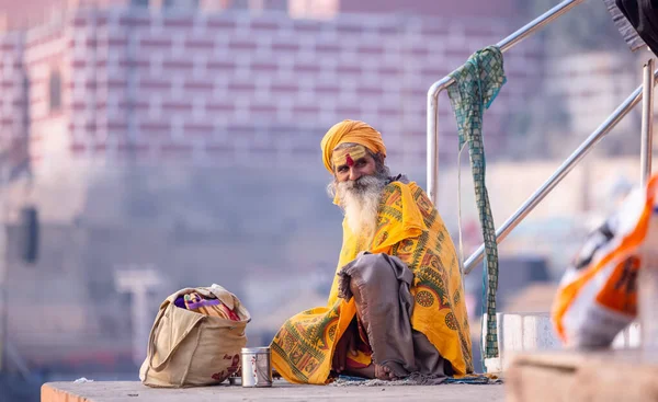 Varanasi Uttar Pradesh Indie Listopada 2022 Portret Niezidentyfikowanego Indyjskiego Świętego — Zdjęcie stockowe