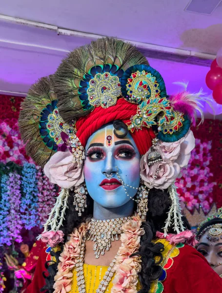 Młoda Kobieta Przebrana Hinduskiego Boga Pushkar Rajasthan Indie Listopad 2019 — Zdjęcie stockowe