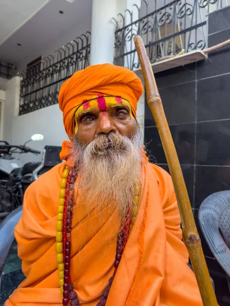 stock image Varanasi, Uttar Pradesh, India - November 20, 2022: Portrait of Unidentified Indian holy sadhu male 