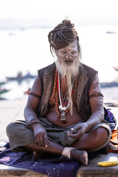 Varanasi Uttar Pradesh Índia Novembro 2022 Retrato Sadhu Baba Indiano — Fotografia de Stock