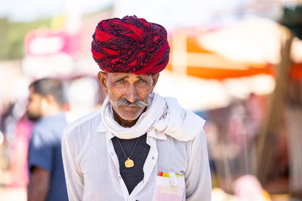 Pushkar Rajasthan Índia Novembro 2022 Feira Pushkar Retrato Homem Velho — Fotografia de Stock