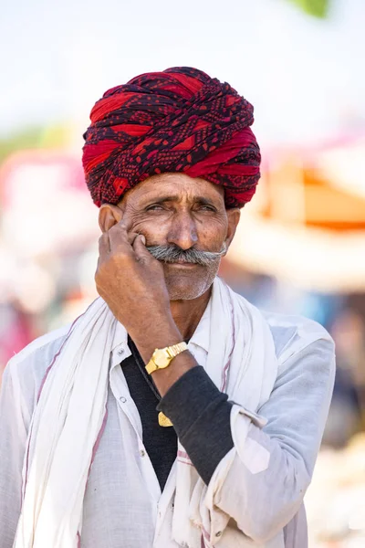 Pushkar Rajasthan Indie Listopada 2022 Pushkar Fair Portret Starca Rajasthani — Zdjęcie stockowe