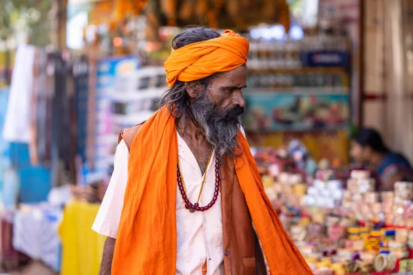 Pushkar Rajasthan Índia Novembro 2022 Feira Pushkar Retrato Velho Sadhu — Fotografia de Stock