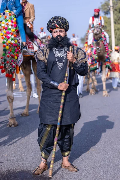 Bikaner Rajasthan Indie Stycznia 2023 Camel Festival Portret Młodego Mężczyzny — Zdjęcie stockowe