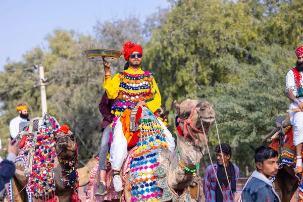 Bikaner Rajasthan Índia Janeiro 2023 Camel Festival Retrato Jovem Rajastani — Fotografia de Stock