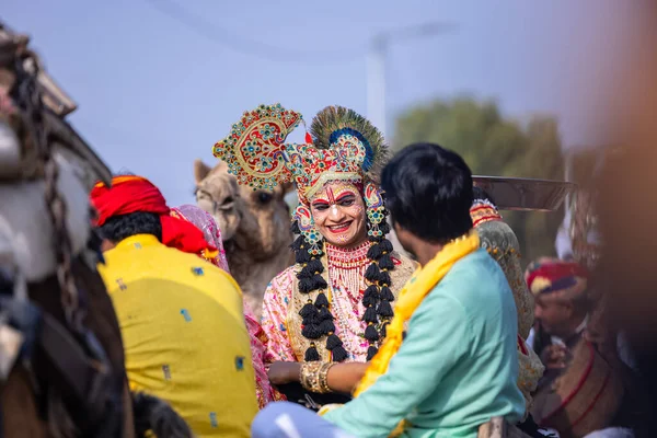 Bikaner Rajasthan India Ιανουαρίου 2023 Φεστιβάλ Καμήλας Πορτραίτο Ανδρικού Μακιγιάζ — Φωτογραφία Αρχείου