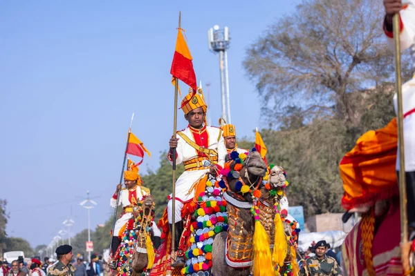 Bikaner Rajasthan Índia Janeiro 2023 Festival Camelos Soldado Exército Indiano — Fotografia de Stock