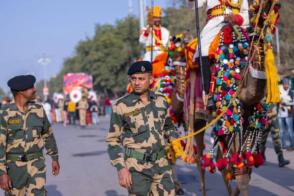 Bikaner Rajasthan India January 2023 Camel Festival Soldier Indian Army — Stock Photo, Image