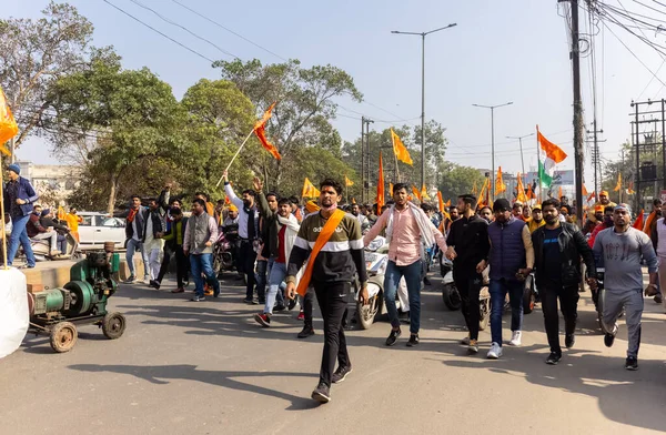 stock image Ghaziabad, Uttar Pradesh, India  January 09 2021: People participating in rally in favor of lord ram temple in ayodhya. 