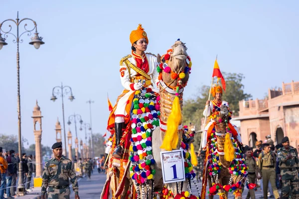Bikaner Rajasthan India Jan 2023 Φεστιβάλ Καμήλας Γυναίκα Στρατιώτης Του — Φωτογραφία Αρχείου