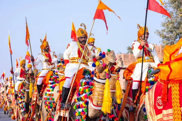 Bikaner Rajasthan Indie Stycznia 2023 Festiwal Wielbłądów Żołnierz Armii Indyjskiej — Zdjęcie stockowe