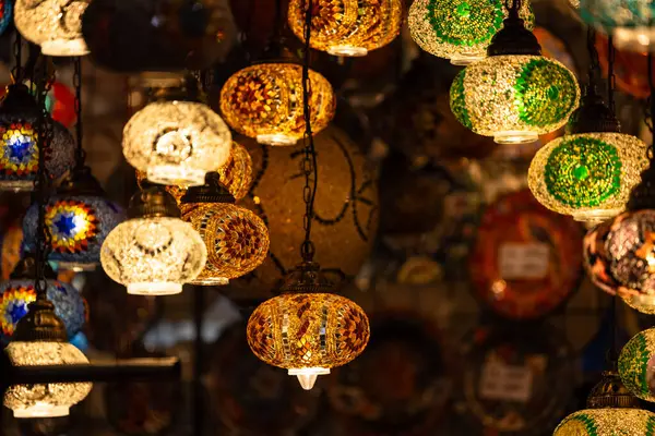 Törökország Piac Sok Hagyományos Színes Kézzel Készített Török Lámpák Lámpák — Stock Fotó