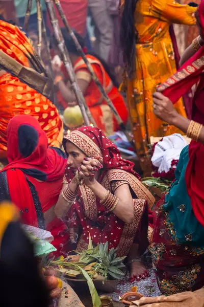 Ghaziabad Uttar Pradesh Indie Października 2022 Chhad Puja Indyjska Wyznawczyni — Zdjęcie stockowe