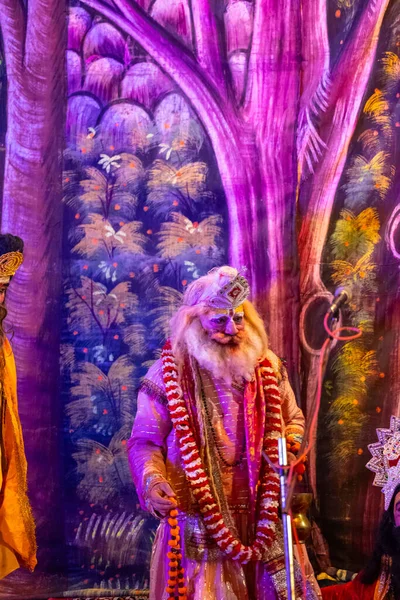 stock image Ghaziabad, Uttar Pradesh, India - September 27 2022: Artist playing ravan character of ramayana in ramlila during the dussehra festival.