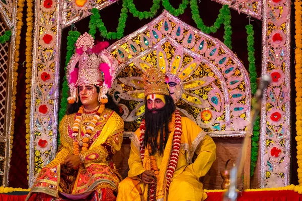 stock image Ghaziabad, Uttar Pradesh, India - September 27 2022: Artist playing ravan character of ramayana in ramlila during the dussehra festival.