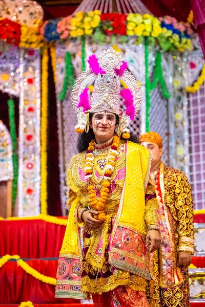 stock image Ghaziabad, Uttar Pradesh, India - September 27 2022: Artist playing laxman character of ramayana in ramlila during the dussehra festival.