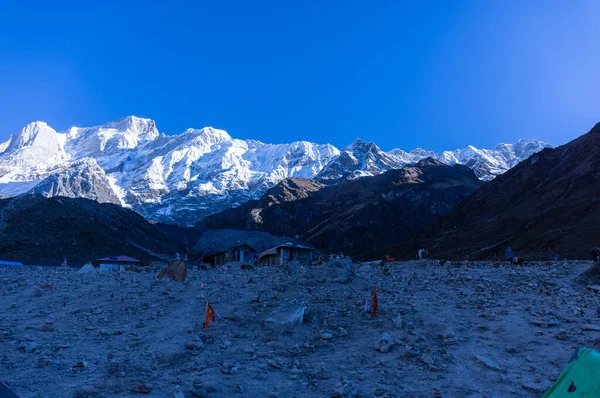 stock image Himalaya, Panoramic view of Himalayan mountain covered with snow. Himalaya mountain landscape in winter at Kedarnath valley