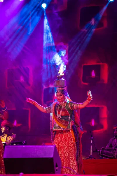 Pushkar Rajasthan India November 2022 Female Artist Performing Rajasthani Folk — Stock Photo, Image