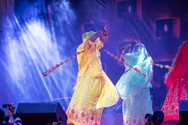 Pushkar Rajasthan Indie Listopada 2022 Portret Artystki Wykonującej Taniec Ludowy — Zdjęcie stockowe