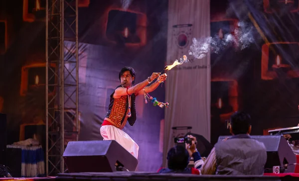 Pushkar Rajasthan Indie Listopada 2022 Portret Artysty Wykonującego Taniec Ognia — Zdjęcie stockowe