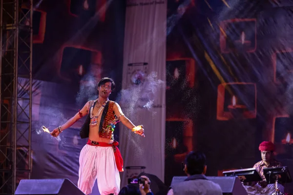 Pushkar Rajasthan Indie Listopada 2022 Portret Artysty Wykonującego Taniec Ognia — Zdjęcie stockowe