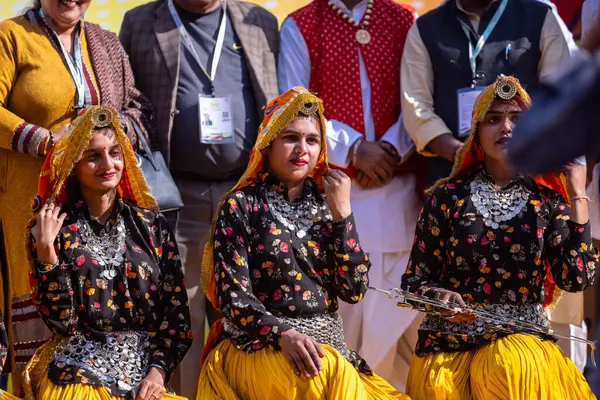 Faridabad Haryana Indien Februari 2023 Grupp Vackra Kvinnliga Konstnärer Från — Stockfoto