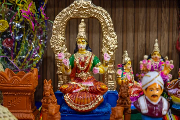 Gudinde Laxmi Idol Lavet Med Fiber Selektivt Fokus Royaltyfrie stock-billeder