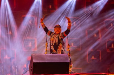 Pushkar, Rajasthan, India - November 05, 2022: Portrait of famous rajasthani folk artist gulabo sapera performing tribal folk dance Kalbelia at pushkar fair in traditional dress and jewellery clipart