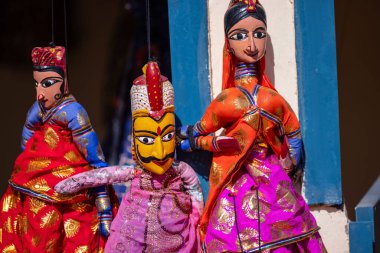Indian colorful Rajasthani handmade Puppets at jodhpur clipart