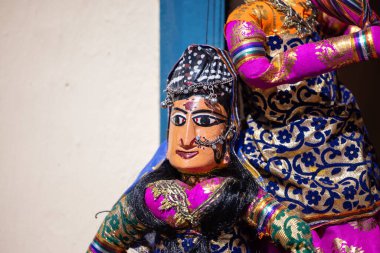 Indian colorful Rajasthani handmade Puppets at jodhpur clipart