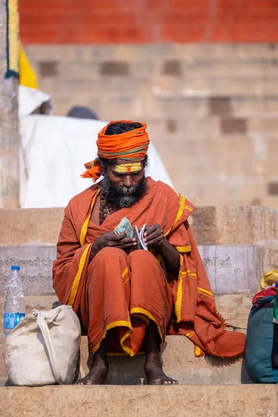Varanasi Uttar Pradesh India Marzo 2023 Retrato Del Viejo Sadhu — Foto de Stock