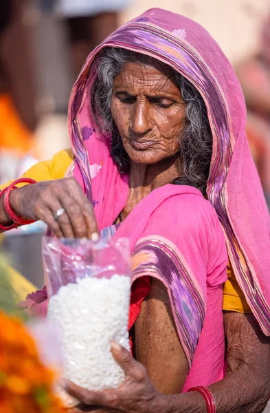Varanasi Uttar Pradesh India Marzo 2023 Ritratto Una Vecchia Donna — Foto Stock