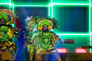 Bikaner, Rajasthan, Hindistan - 14 Ocak 2023 - Chhau dansı, ayrıca Chau ya da Chhaau olarak da yazılır, Hindistan 'ın doğu kesiminde, kabile ve halk geleneklerine dayanan yarı klasik Hint dansı.