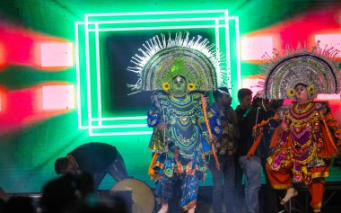 Bikaner, Rajasthan, Hindistan - 14 Ocak 2023 - Chhau dansı, ayrıca Chau ya da Chhaau olarak da yazılır, Hindistan 'ın doğu kesiminde, kabile ve halk geleneklerine dayanan yarı klasik Hint dansı.