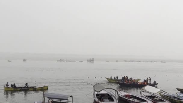 Varanasi Uttar Pradesh India January 2024 Tourists Locals Enjoying Boat — Stock Video