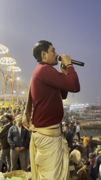 Varanasi Uttar Pradesh India Januari 2024 Ganga Aarti Footage Young Stok Video Bebas Royalti