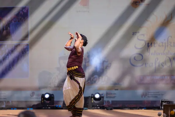 Faridabad Haryana Indie Lutego 2024 Portret Artysty Południowoindyjskiego Wykonującego Taniec Zdjęcie Stockowe