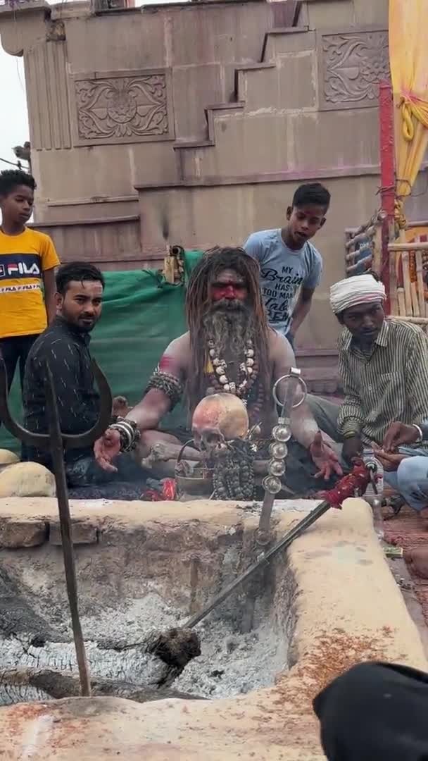 Varanasi Uttar Pradesh India March 2024 Portrait Male Holy Aghori — Stockvideo