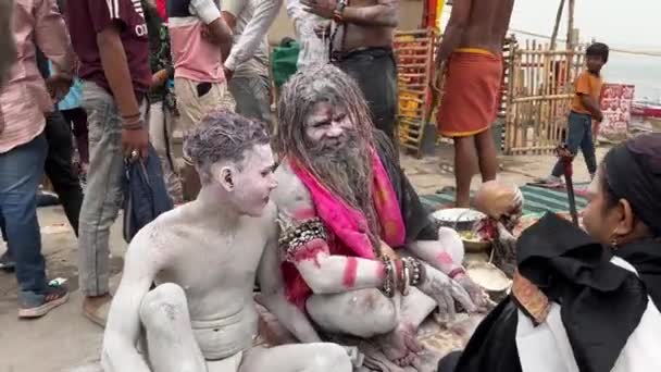 Varanasi Uttar Pradesh India March 2024 Portrait Male Holy Aghori — Stockvideo