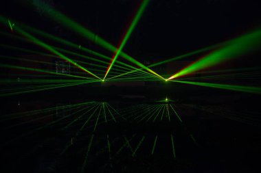 Gaziabad, Uttar Pradesh, Hindistan - 19 Kasım 2023: Chhas Puja kutlamaları sırasında Hindon nehrinin yanında akşam vakti lazer ışığı gösterisi.