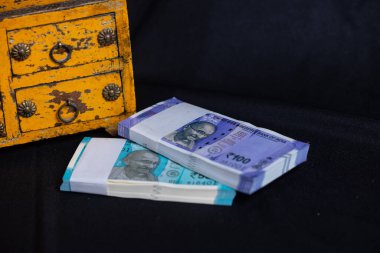 Çeşitli Hint para birimi notlarının yakın görüntüsü