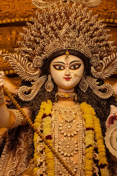 stock image Subho mahalaya, An idol of Goddess Durga decorated in Pandal. Durga Puja is biggest religious festival of Hinduism and for Bengalis and is now celebrated worldwide.