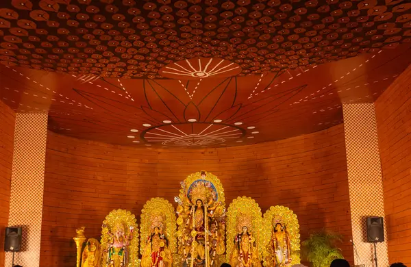 stock image Subho mahalaya, An idol of Goddess Durga decorated in Pandal. Durga Puja is biggest religious festival of Hinduism and for Bengalis and is now celebrated worldwide.