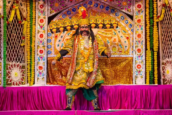 stock image Ghaziabad, Uttar Pradesh, India - October 20, 2023: Portrait of a male artist playing character of Hindu god ram of Ramayana in Ramlila during the Dussehra festival