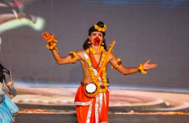 artists playing characters of ramayana in ramlila during the dussehra festival. clipart