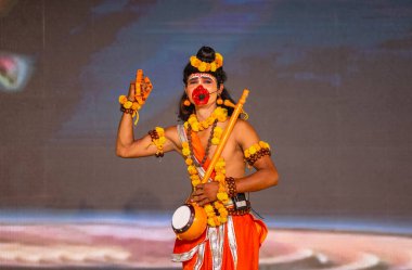 artist playing character of ramayana in ramlila during the dussehra festival. clipart