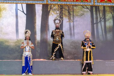 artists playing characters of ramayana in ramlila during the dussehra festival. clipart