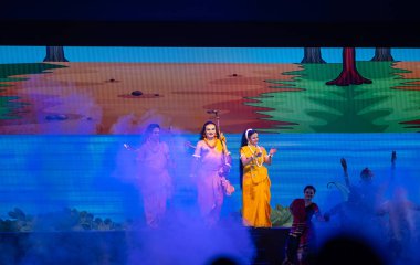 Ghaziabad, Uttar Pradesh, India: Artists playing during the dussehra festival. clipart