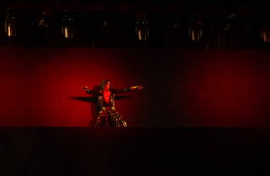 Ghaziabad, Uttar Pradesh, India: Artists playing during the dussehra festival. clipart