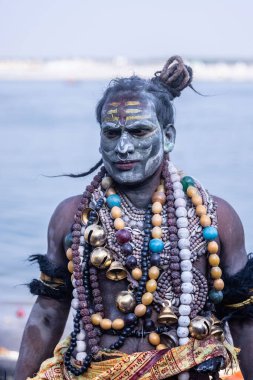 Varanasi, Uttar Pradesh, India: Celebration of masaan holi at harishchandra ghat in varanasi. clipart